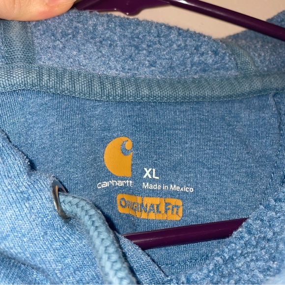 Carhartt Teal Hoodie with Orange Sleeve Logo - Picture 3 of 5